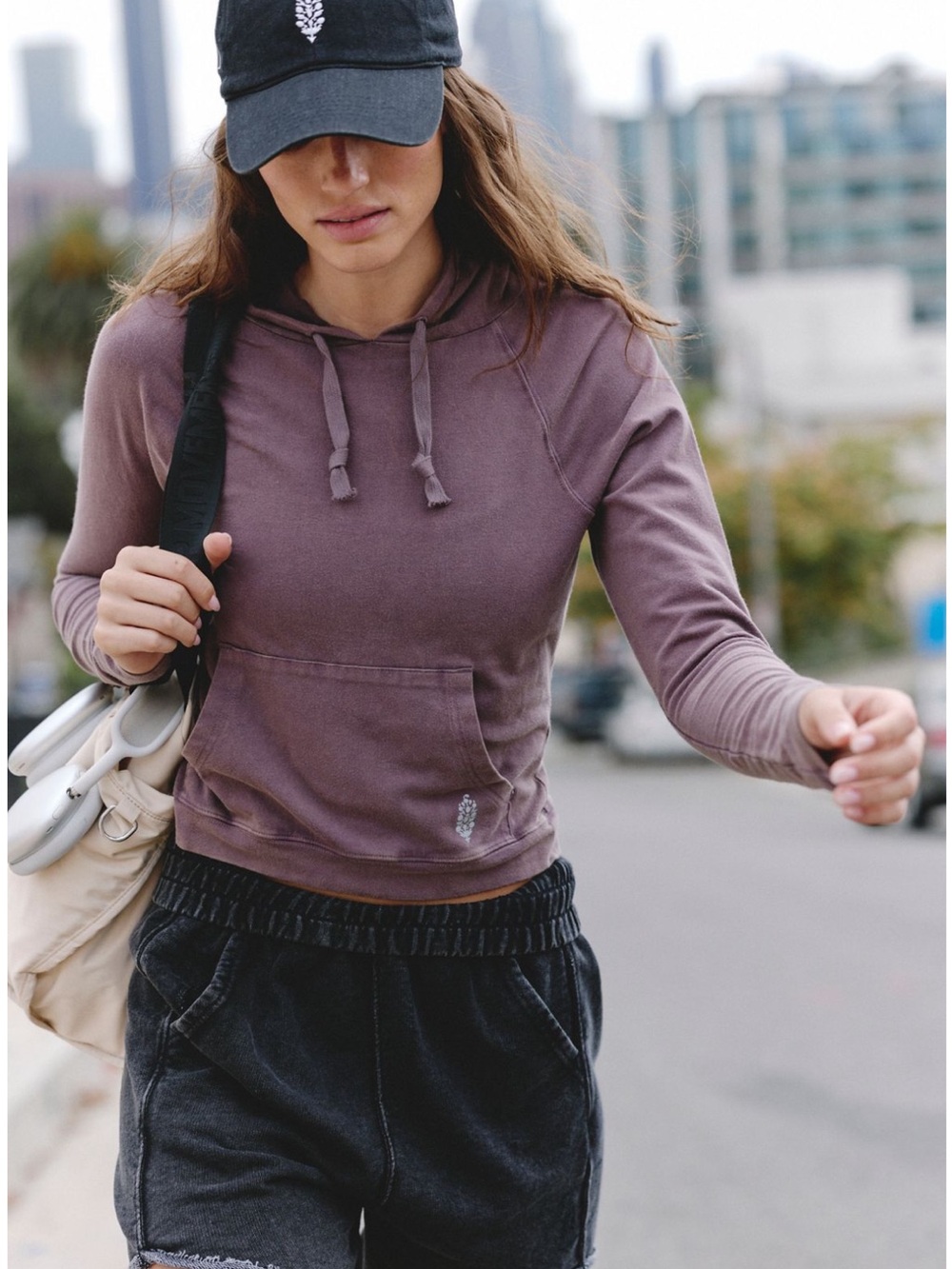New Free People Fitted hot shot Hooded Pullover - cocoa